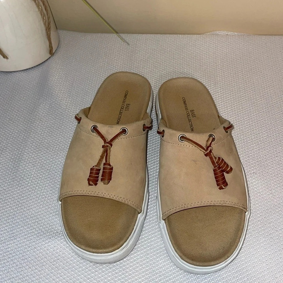 G H Bass & Co womens sandals 8 Roxanna tan leather flat slide slip on casual - Picture 2 of 9